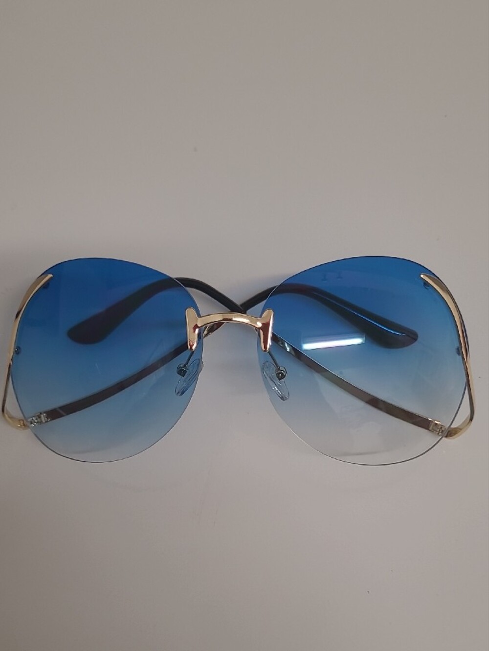 Blue Mirrored Rimless Gradient Sunglasses - Picture 7 of 7